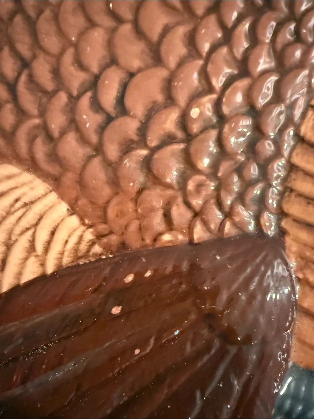 Ceramic Turkey Platter - Brown & Cream Decorative Serving Plate